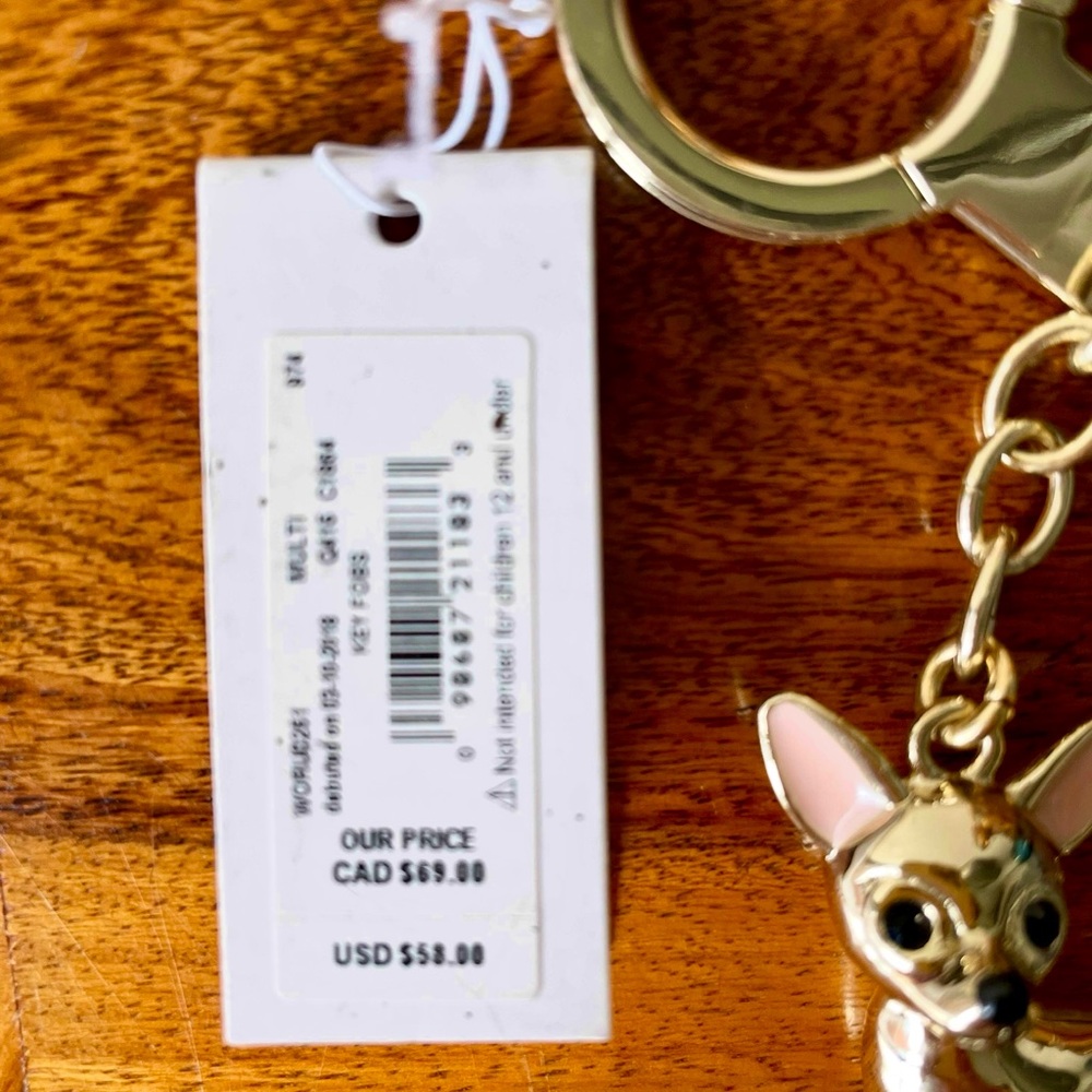 kate spade New York Chihuahua Key Chain and Key Fob Gold NWT - Picture 3 of 5